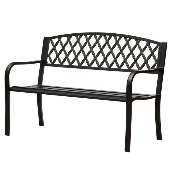 Gardenised Gardenised Black Outdoor Garden Patio Steel Park Bench Lawn Decor with Cast Iron Back Seating bench, with Backrest and Armrest for Yard, Patio, Garden, Balcony, and Deck QI004258